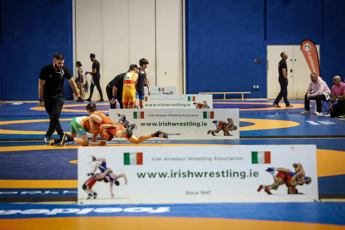 Young wrestlers compete on the mat at the 2026 Irish Open